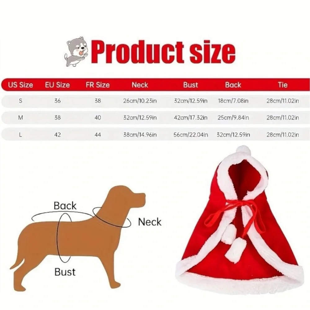 💞 New Red & White Hooded Medium Pet Christmas Cape for Puppy Dogs or Kitty Cats